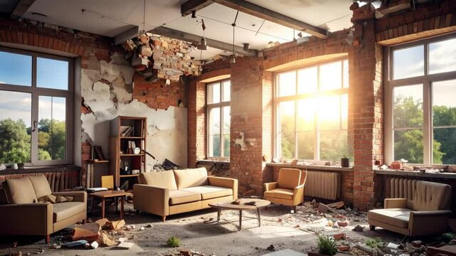 Ruined room interior daylight