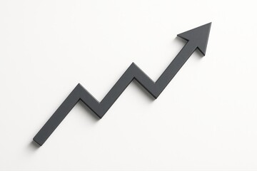 Black zigzag arrow pointing upward symbolizing business growth on white background