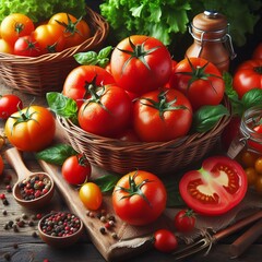 Tomatoes Fruits known for their high vitamin C and lycopene cont