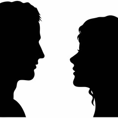 A vector illustration depicting male and female face silhouettes