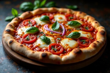 pizza with salami and tomatoes