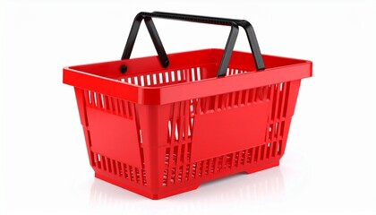 One red shopping basket isolated on white
