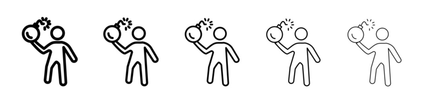 Terrorist with a bomb icon black and white vector sign