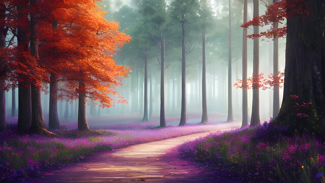 Beautiful forest and flower scenery