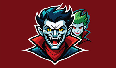 Fototapeta premium Cartoon vampire and joker halloween mascots