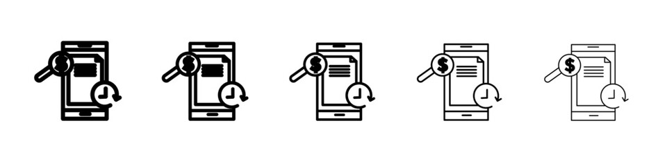 Transaction history icon black and white vector sign