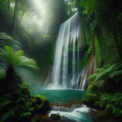 Hidden Waterfall Oasis A cascading waterfall plunging into a coo