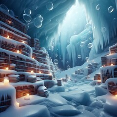 Icebound Tome Sanctuary Glacial shelves hold frozen books their
