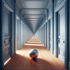 Infinite Corridor of doors with a ball at the end