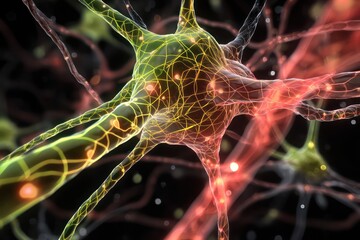 Plexus patterns of glowing neural connections represent virtual intelligence in a dynamic display.