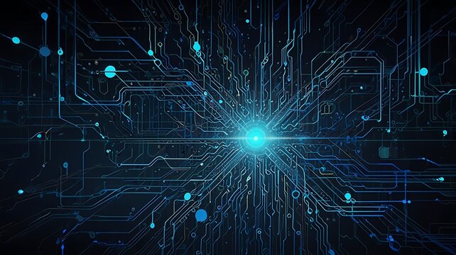 Glowing circuitry design with abstract tech flow, portraying the complexity and intelligence behind digital systems