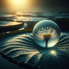 Macro shot of a water droplet on a lotus leaf