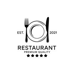 Modern Restaurant Logo Design with Plate, Fork and Knife - Premium Quality Dining Emblem