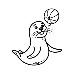 A happy seal balancing a ball on its head silhouette vector design.