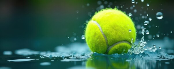 Tennis ball rotating in water spray, blurry background , isolated, game, equipment