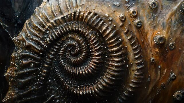 A close up of a fossil on a rock