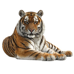 Fototapeta premium Resting Tiger with Striking Stripes and Calm Expression, White Background PNG