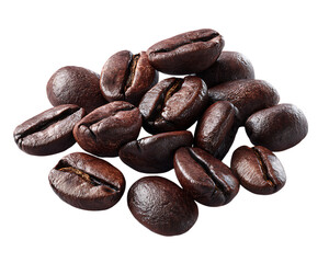 Obraz premium Roasted coffee beans pile isolated on transparent background