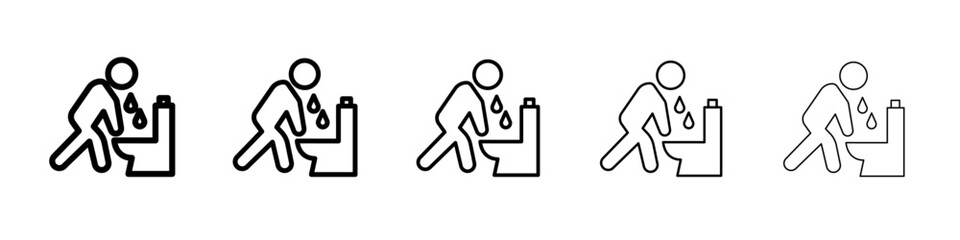 vomiting in bathroom icon black and white vector sign