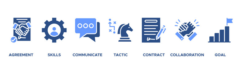 Negotiation banner web icon vector illustration concept for business deal agreement and collaboration with icon of skills, communicate, tactic, contract, and goal