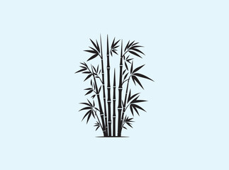 Naklejka premium Monochrome illustration of bamboo stems and leaves in black, arranged at different vertical levels, isolated on a white background for clean use