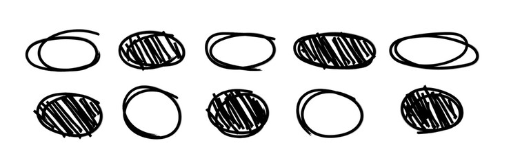 Marker lines stripes circle shape , Highlighter hand drawing doodle, Marker scribble for text box,  Brush strokes background, frames, highlighting, Paintbrush Grunge design decorative elements 