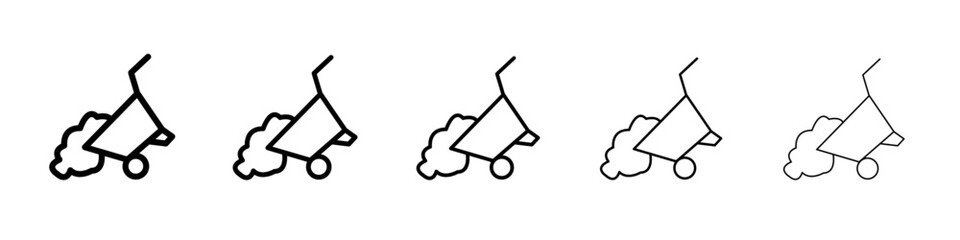 wheelbarrow unloading icon black and white vector sign