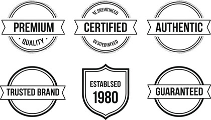Collection of vintage-style badges and stamps illustrating premium quality and brand guarantee perfect for design.