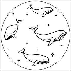 Colorful whales a vector illustration of multiple whale species
