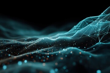 Big data visualized as abstract wave-shaped networks flowing across cyberspace.