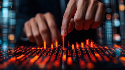 A sleek, futuristic backdrop pulsates with vibrant charts and data, depicting the dynamic landscape of the stock market 