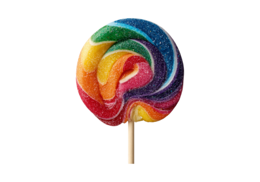 Rainbow swirl lollipop candy sweet treat on stick, On Transparent Background, Png Image
