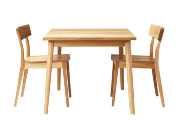 Modern Oak Wood Dining Table and Chairs Set isolated on transparent white background, clipping path