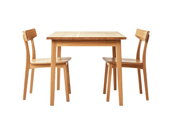 Modern Oak Wood Dining Table and Chairs Set isolated on transparent white background, clipping path