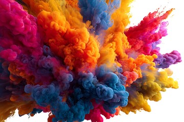 abstract color powder explosion on white background.Freeze motion of dust splash	 