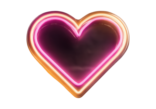 Glowing neon heart shape double outline pink orange, On Transparent Background, Png Image