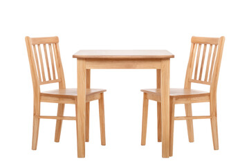 Modern Oak Wood Dining Table and Chairs Set isolated on transparent white background, clipping path