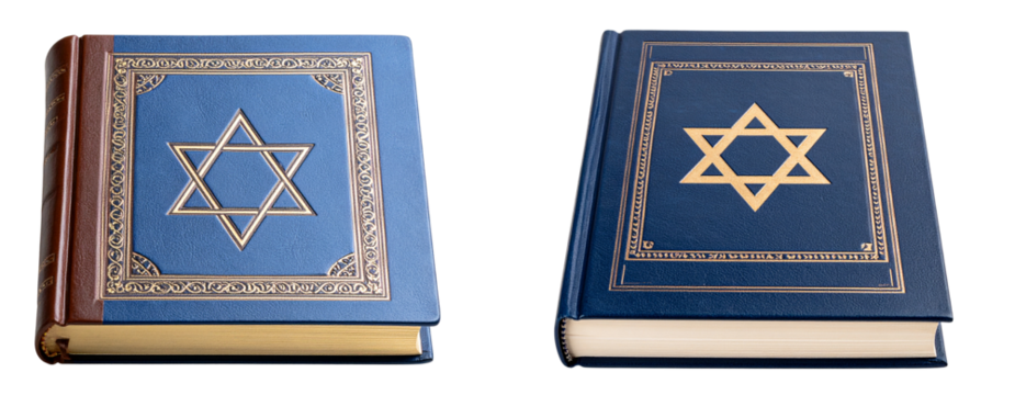 Closed Jewish Holy Book with Embossed Star of David, front view, isolated on transparent background PNG