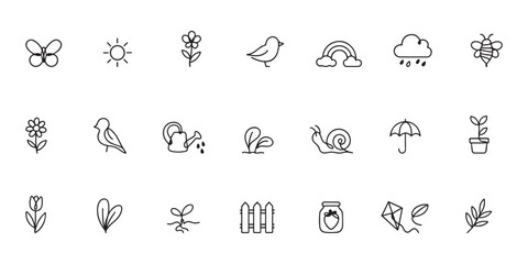 Fototapeta premium Single Line Spring Icons Set – Minimalist Seasonal Vector Silhouettes