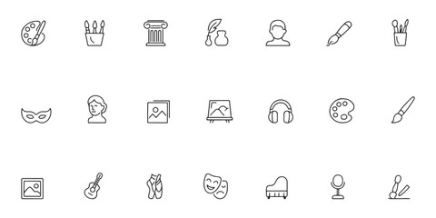 Single Line Art & Culture Icons Set &ndash; Minimalist Vector Silhouettes