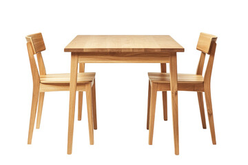 Modern Oak Wood Dining Table and Chairs Set isolated on transparent white background, clipping path