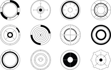 Diverse set of geometric circle vector illustrations for design and technical concepts