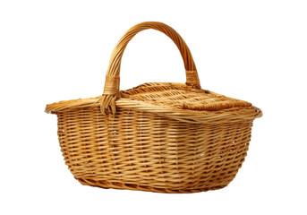 Obraz premium Elegant wicker picnic basket isolated on black background, On Transparent Background, Png Image
