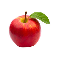 Single red apple with green leaf on black background