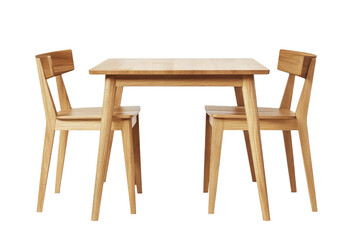 Modern Oak Wood Dining Table and Chairs Set isolated on transparent white background, clipping path