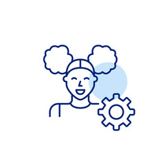 Young girl and cogwheel. Accessibility settings, youth user preferences, simplified configuration, personalized system setup, age-friendly interface . Pixel perfect, editable stroke vector icon