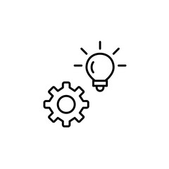 Cogwheel and light bulb. Innovation settings, idea development, creative process optimization, system brainstorming, solution configuration. Pixel perfect, editable stroke vector icon