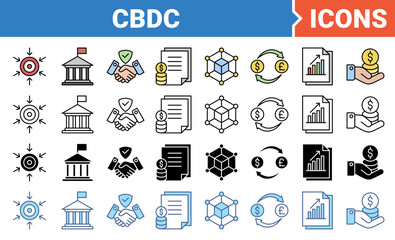 Central bank digital currency banner icon set with multiple style collection.