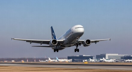 Naklejka premium Airplane Taking Off A Majestic View of Aviation