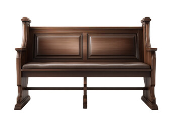 Elegant dark wood church pew bench seat isolated, On Transparent Background, Png Image